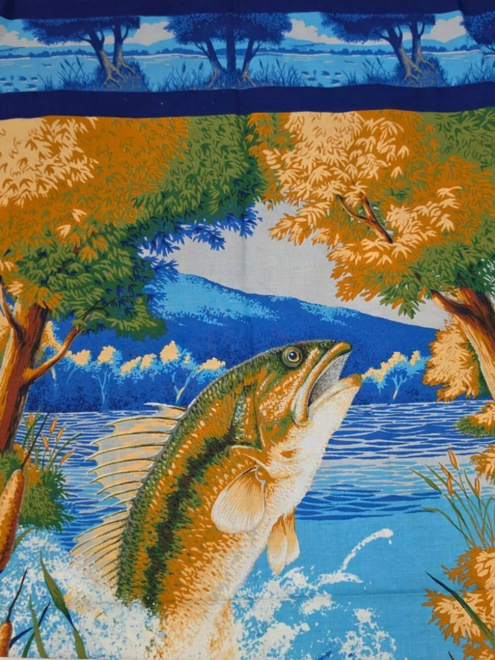 Springs Beaver Lake Fishing Tournament Fabric Panel 34x44 Wall Hanging Quilt Top